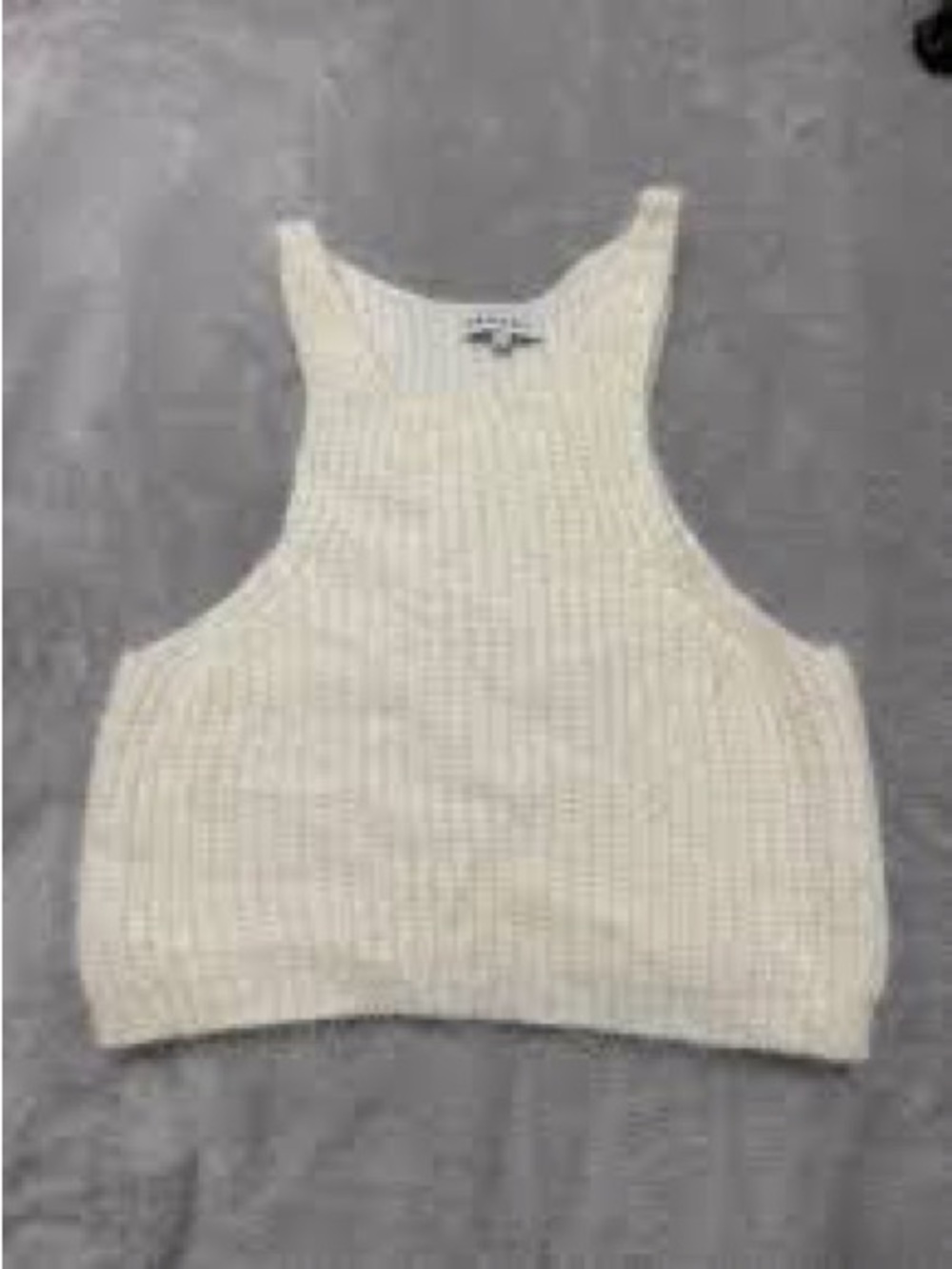 Crescent Cream Ribbed fuzzy Cropped Tank M